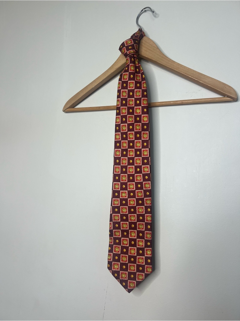 Versace Burgundy and Gold Medallion Silk Tie